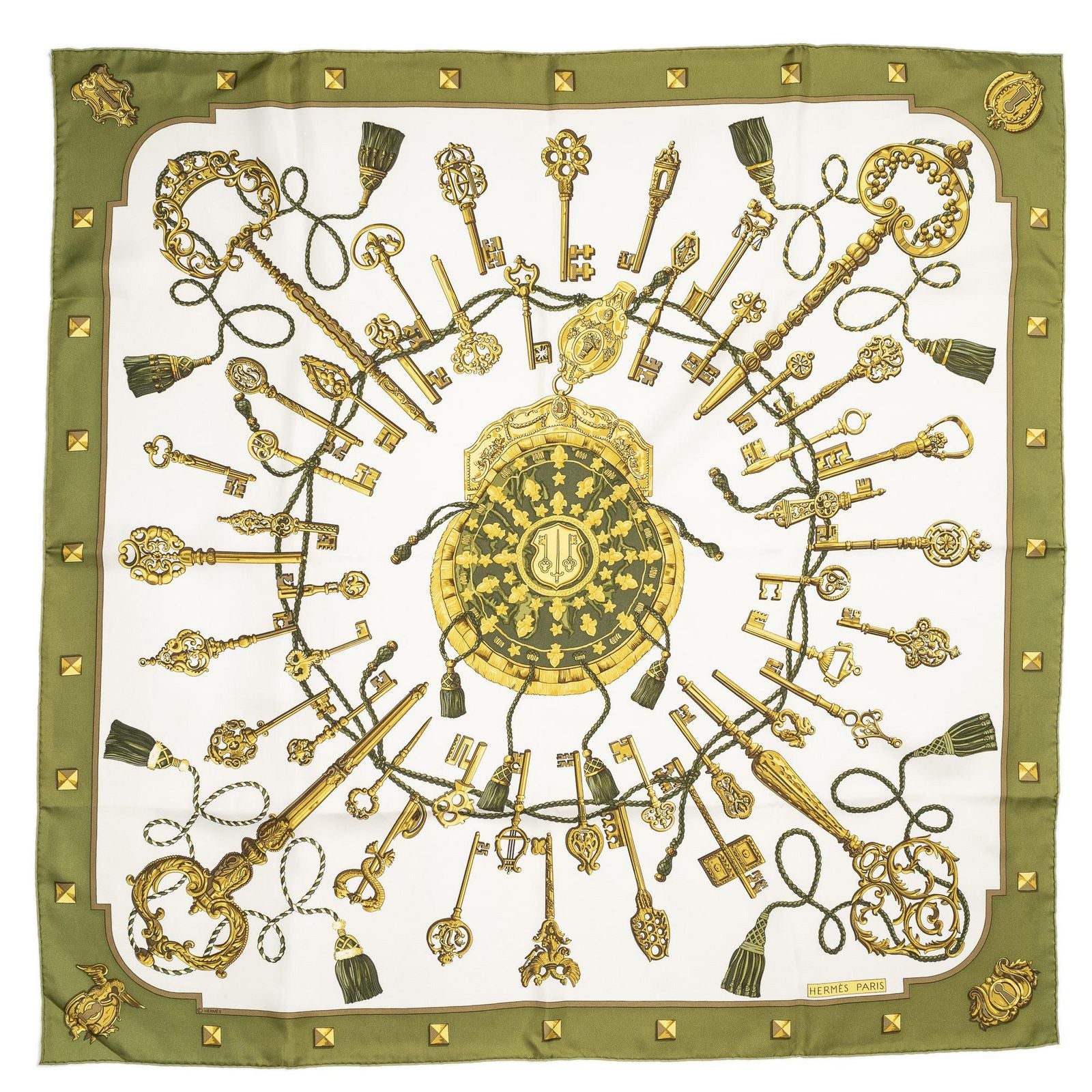 Hermes Scarf Green Gold White Silk — view 2