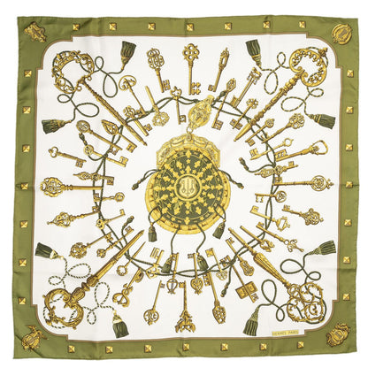 Hermes Scarf Green Gold White Silk — view 2