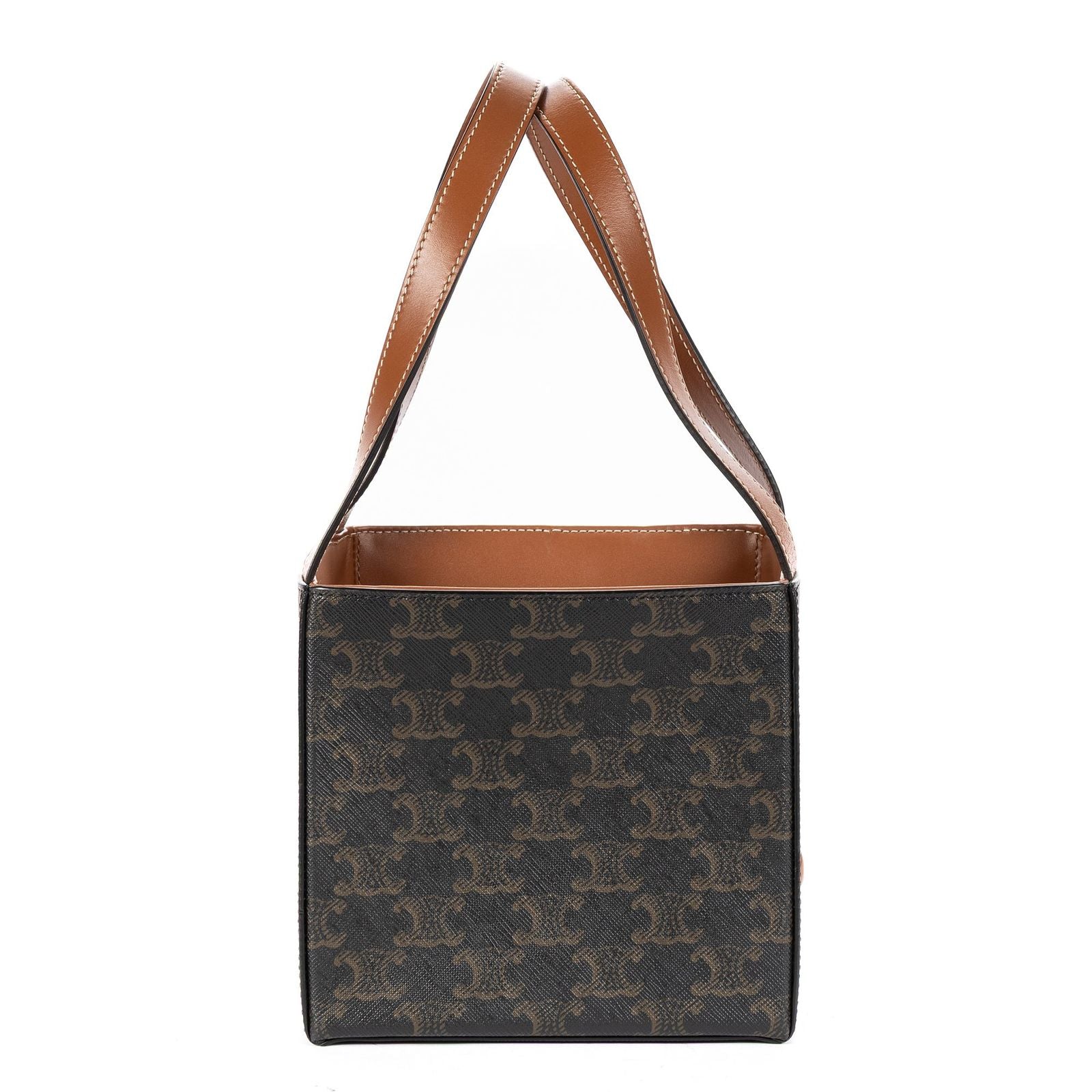 Celine Snap Box Darkbrown Tantriomphe Canvas Handbag — view 4