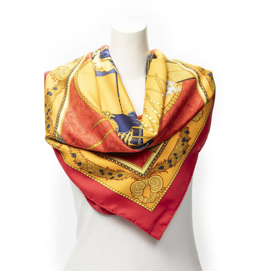 Hermes Scarf Red Orange Blue Silk