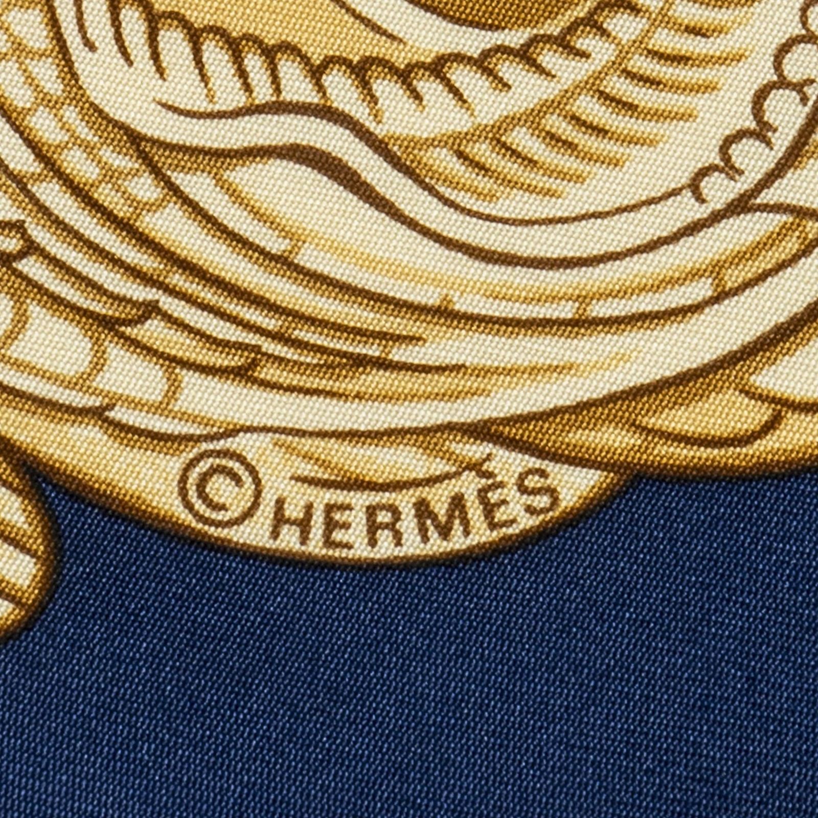 Hermes Scarf Navy Green White 100% Twillsilk — view 4