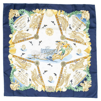 Hermes Scarf Navy Green White 100% Twillsilk — view 2