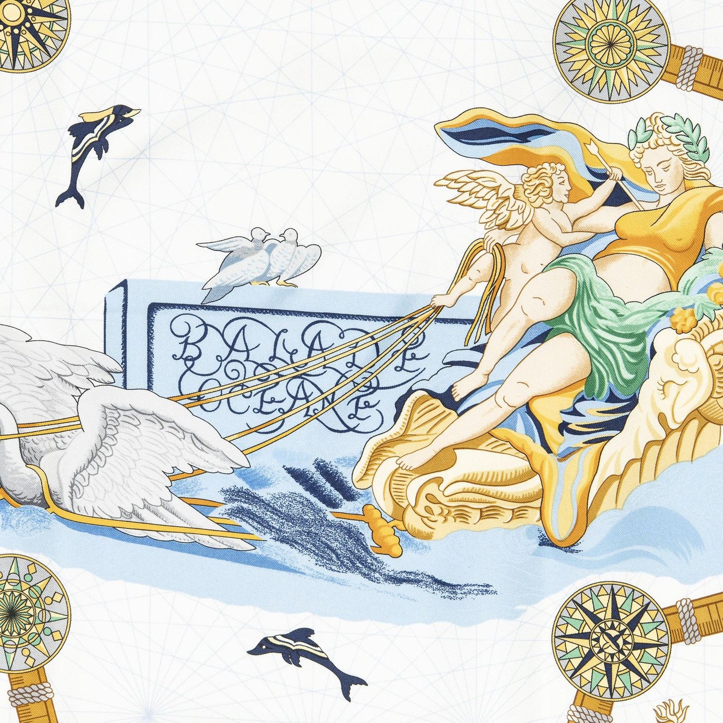 Hermes Scarf Navy Green White 100% Twillsilk — view 3