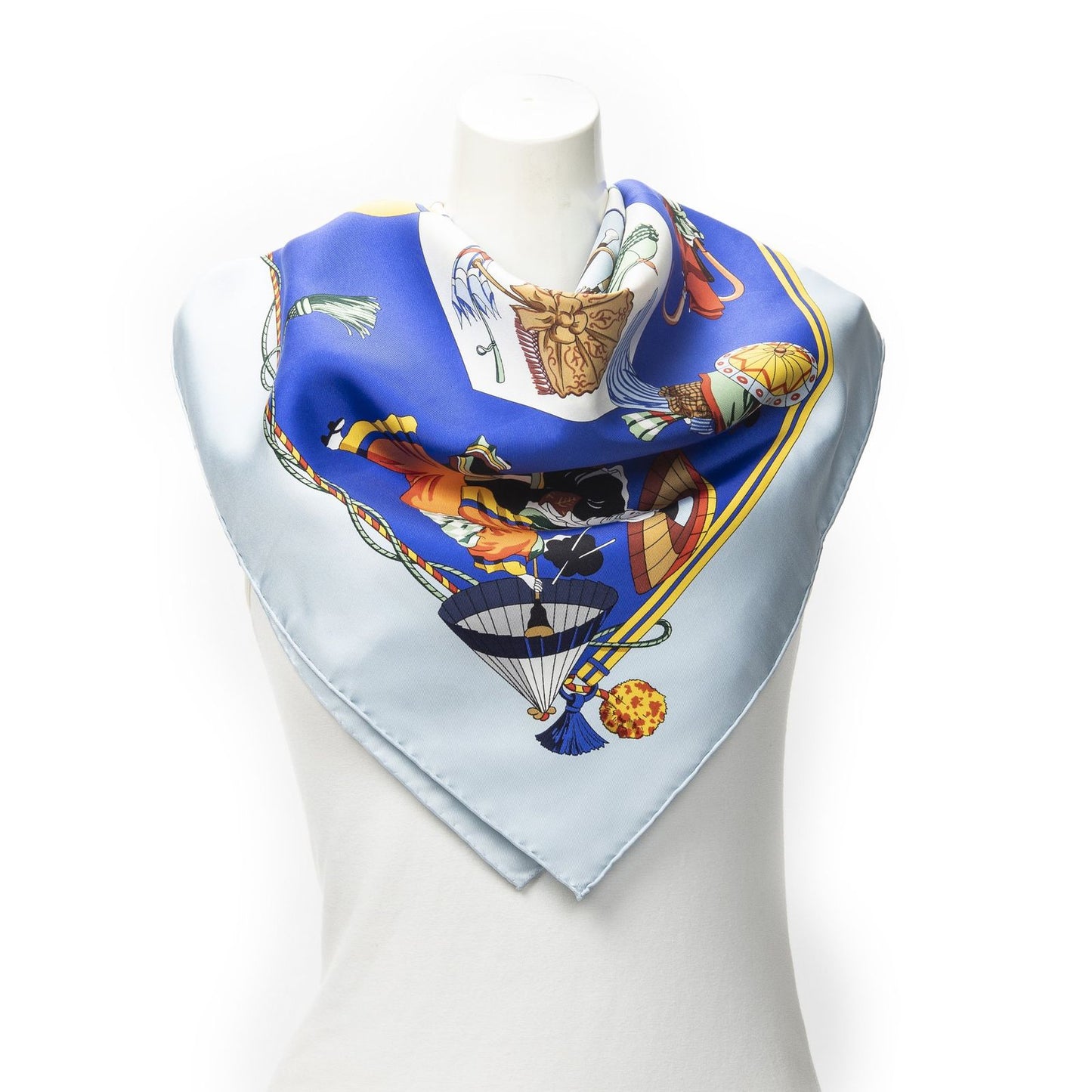 Hermes Scarf Blue Ivory Yellow 100% Twillsilk