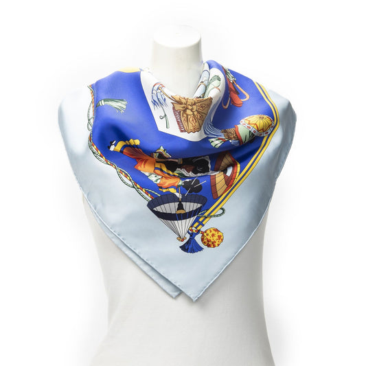 Hermes Scarf Blue Ivory Yellow 100% Twillsilk