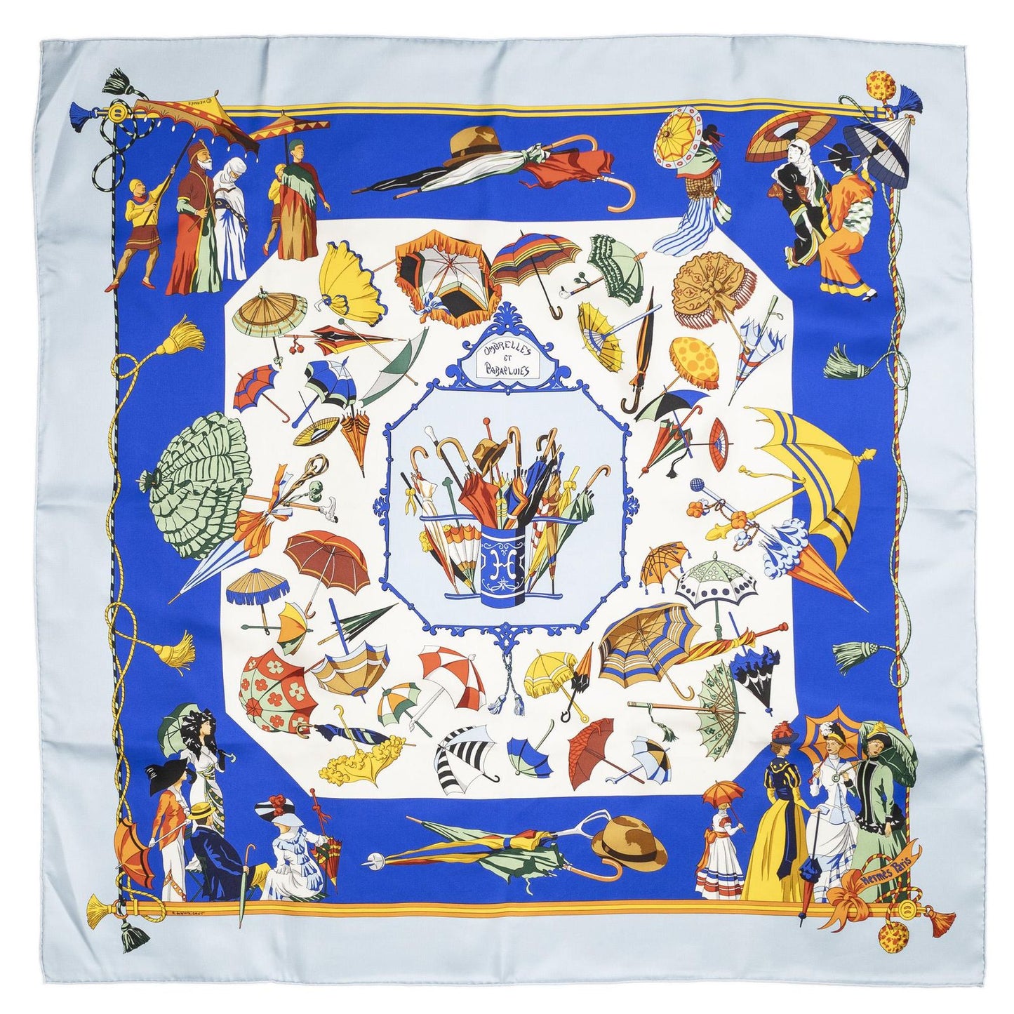 Hermes Scarf Blue Ivory Yellow 100% Twillsilk — view 2