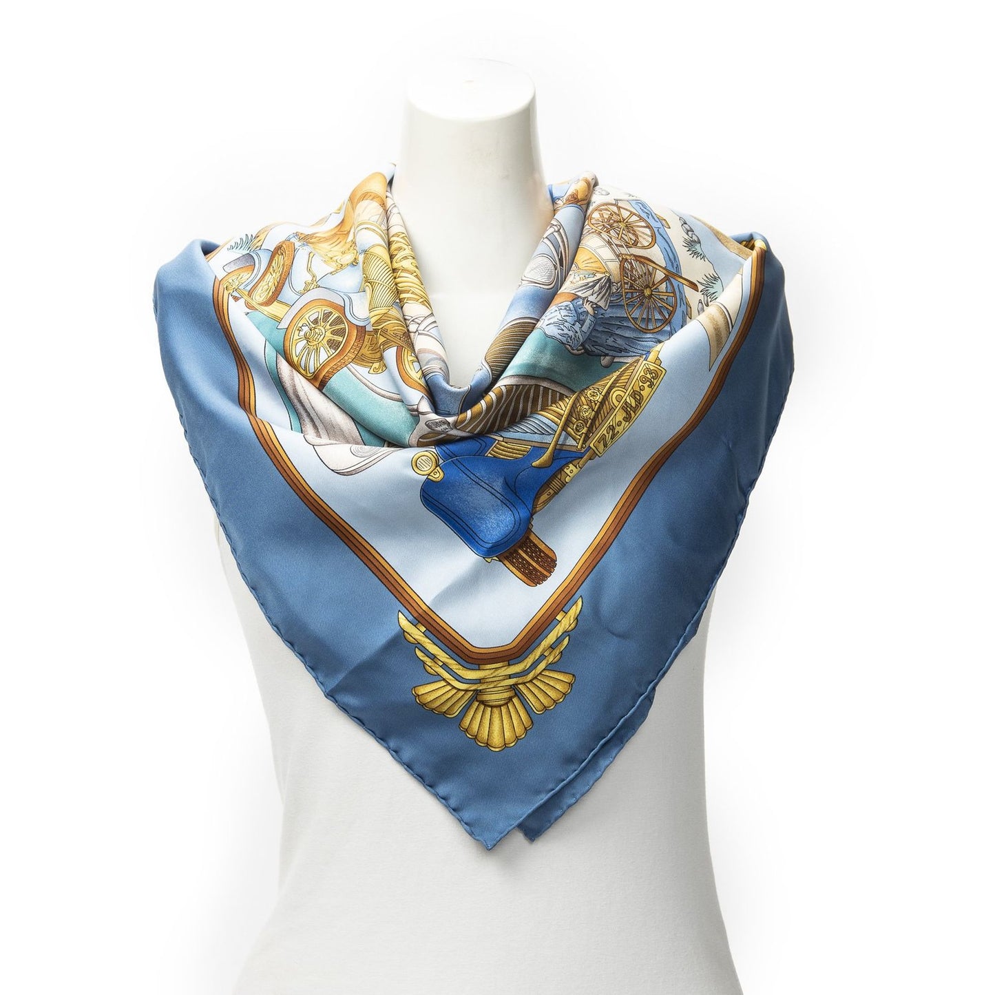 Hermes Scarf Blue Brown 100% Twillsilk