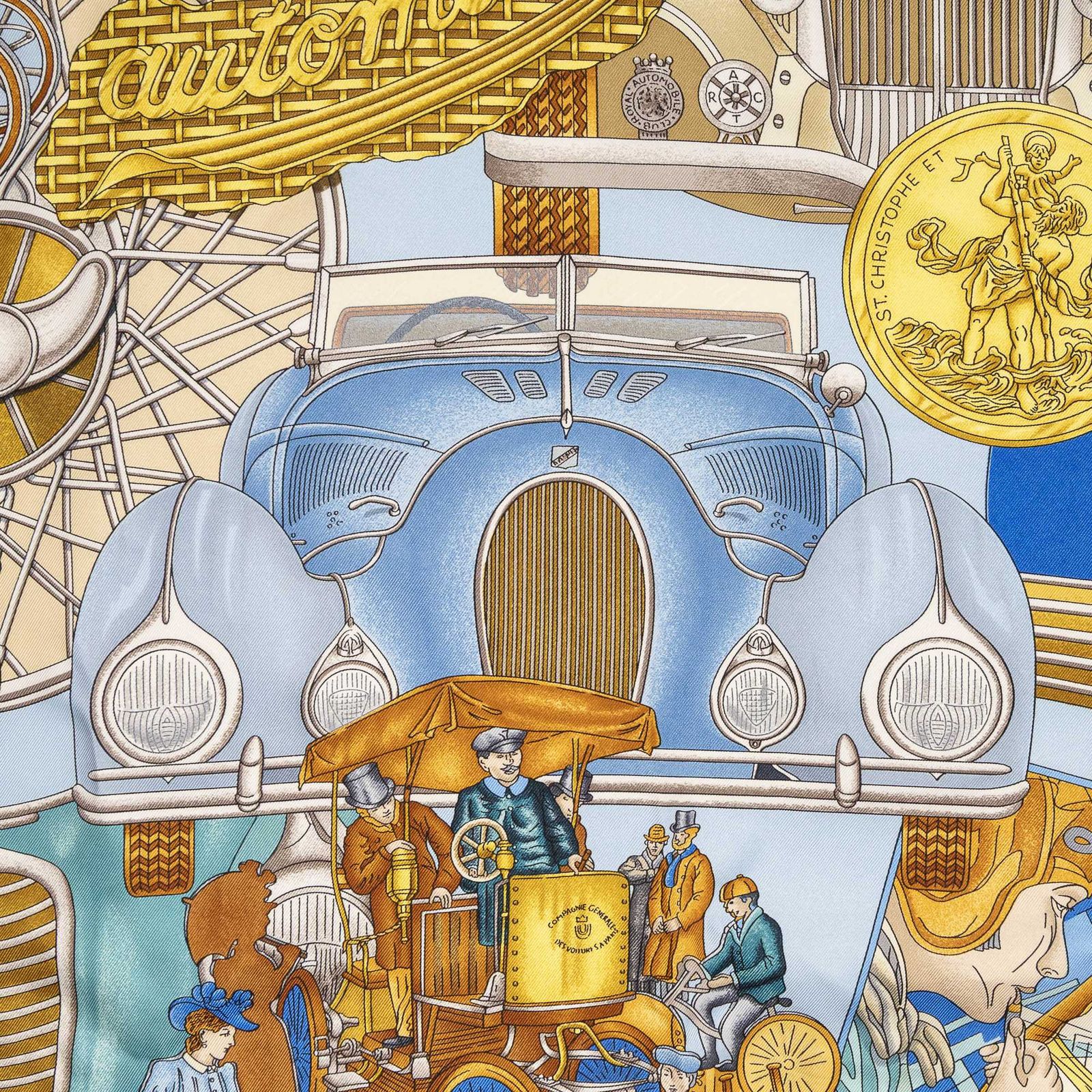Hermes Scarf Blue Brown 100% Twillsilk — view 3