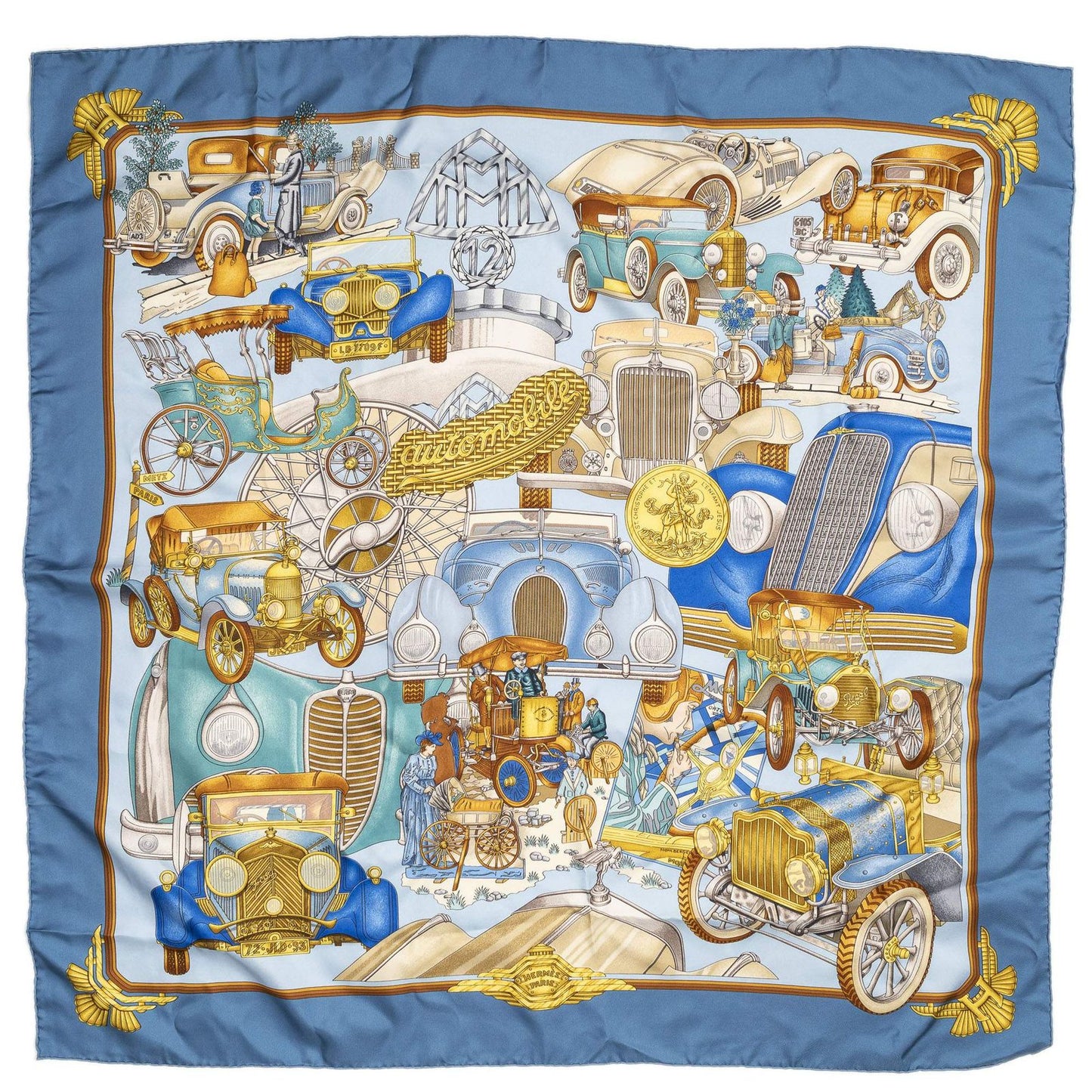 Hermes Scarf Blue Brown 100% Twillsilk — view 2