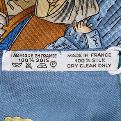 Hermes Scarf Blue Brown 100% Twillsilk — view 5