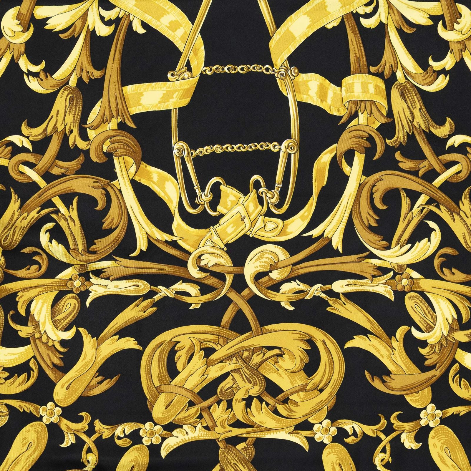 Hermes Scarf Black Yellow 100% Twillsilk — view 3