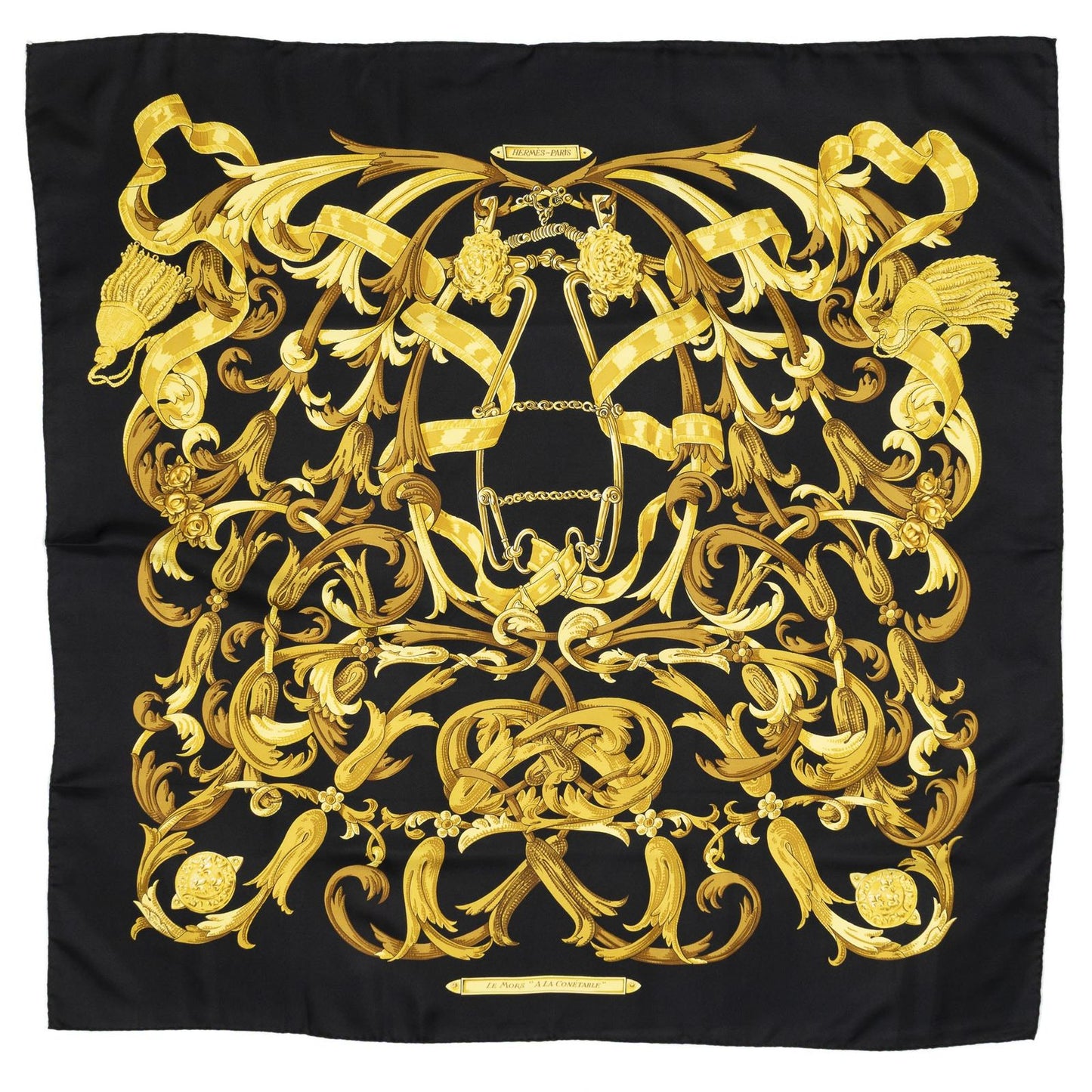 Hermes Scarf Black Yellow 100% Twillsilk — view 2