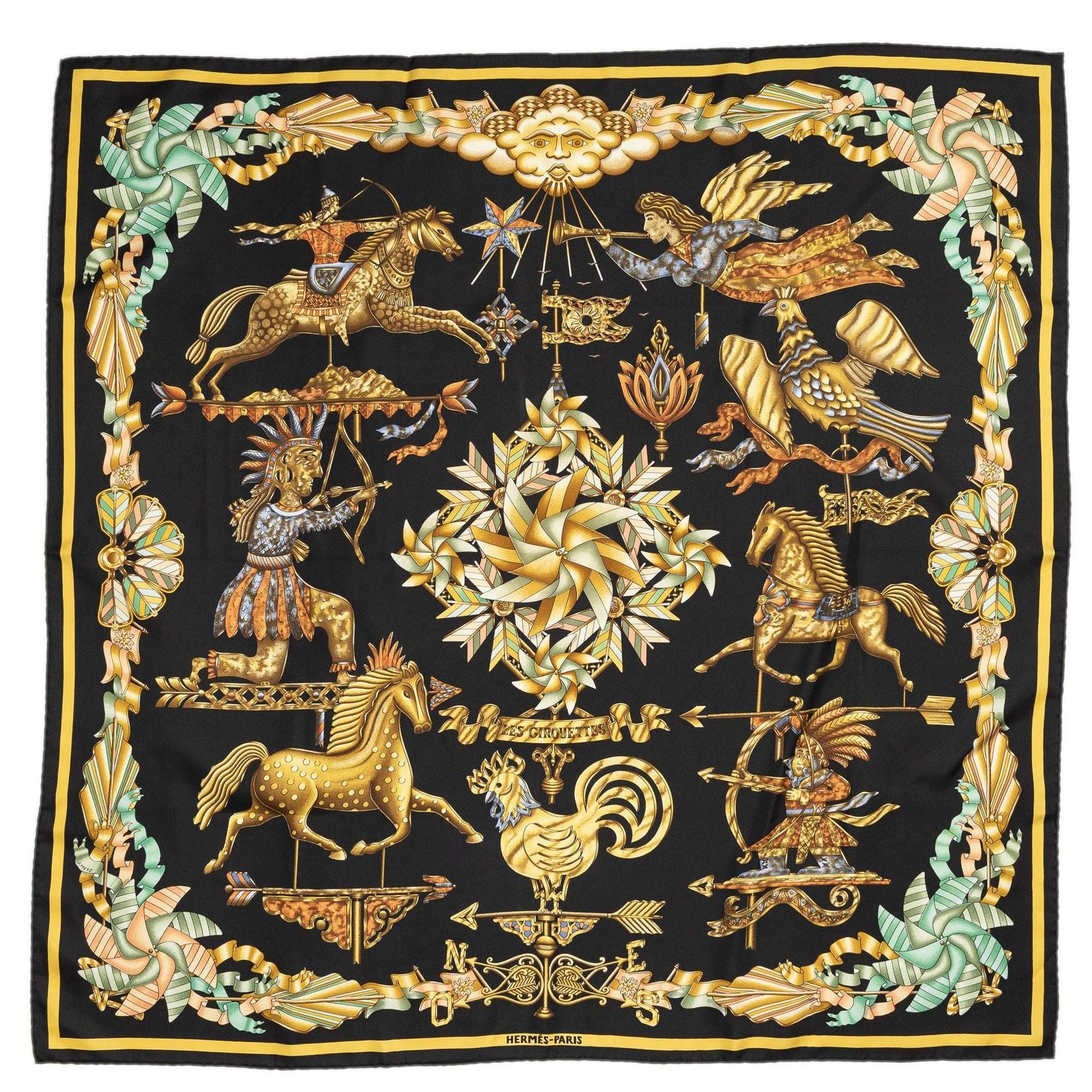 Hermes Scarf Black Yellow 100% Twillsilk — view 2