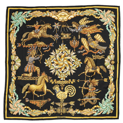 Hermes Scarf Black Yellow 100% Twillsilk — view 2