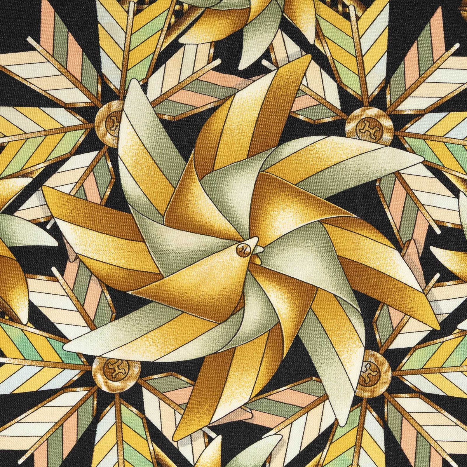 Hermes Scarf Black Yellow 100% Twillsilk — view 3