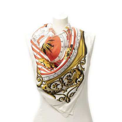 Hermes Scarf Ivory Red 100% Twillsilk