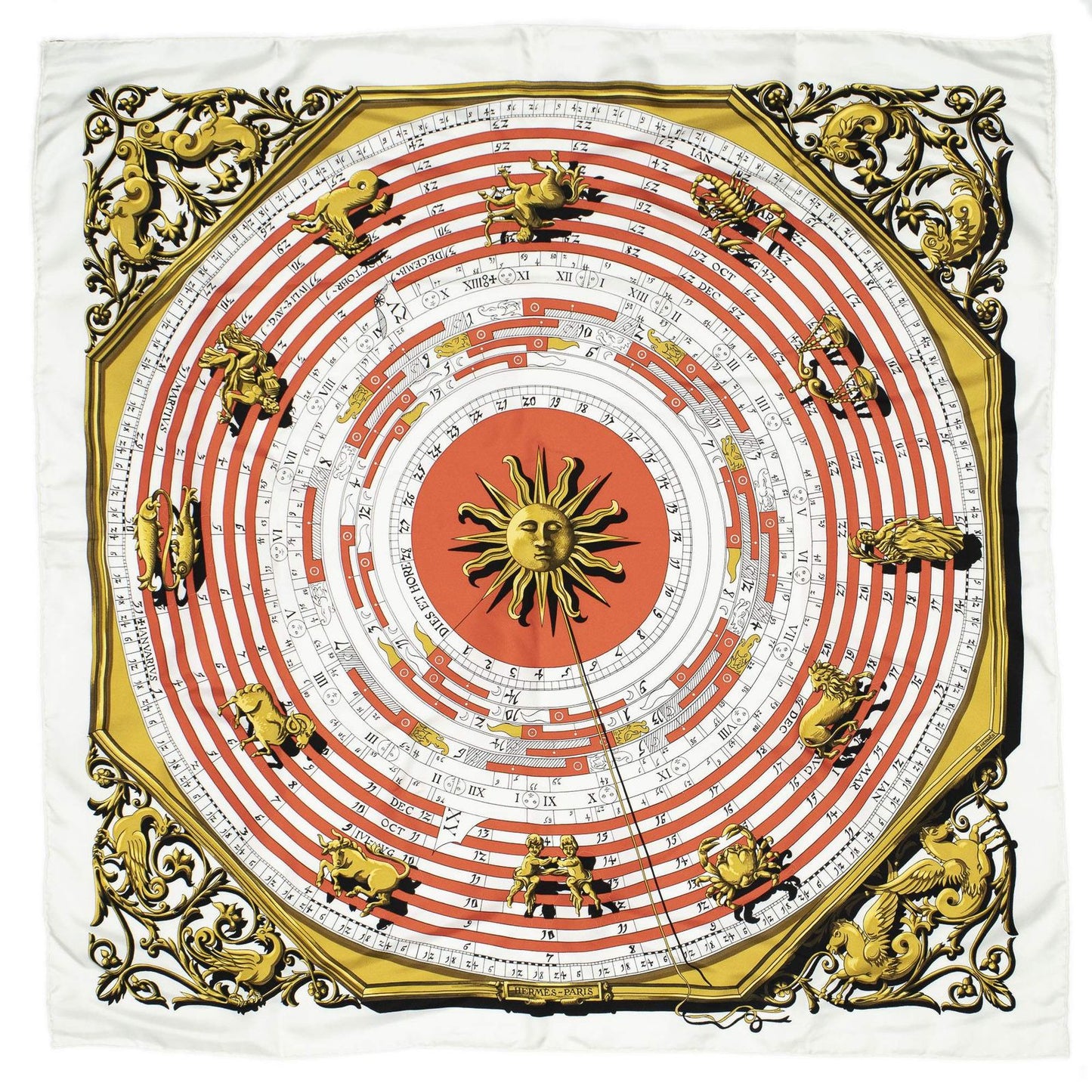 Hermes Scarf Ivory Red 100% Twillsilk — view 2