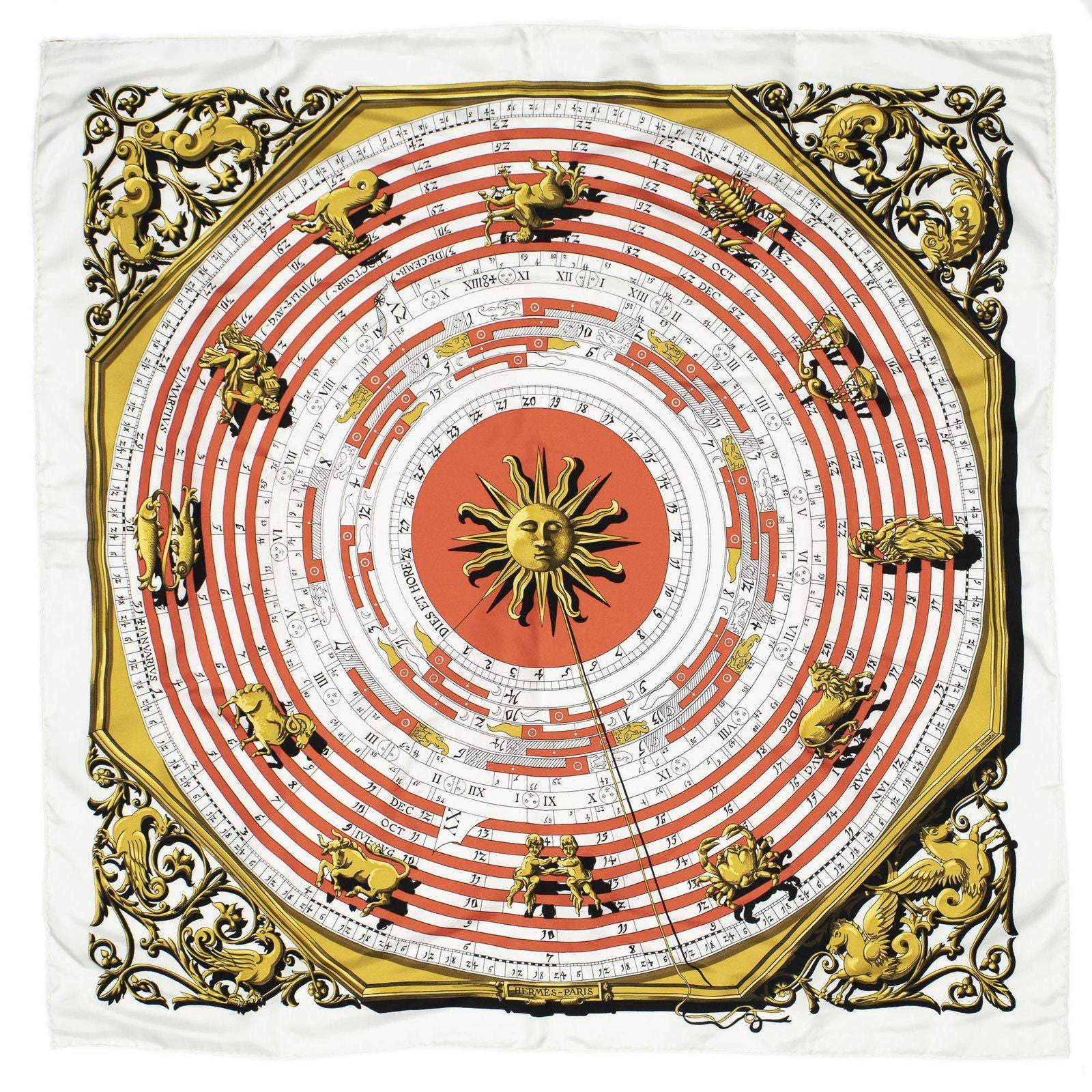 Hermes Scarf Ivory Red 100% Twillsilk — view 2