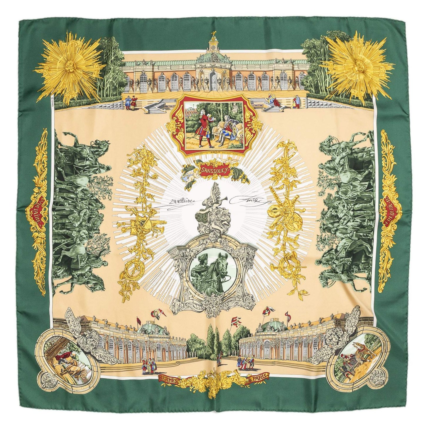 Hermes Scarf Green Beige 100% Twillsilk — view 2