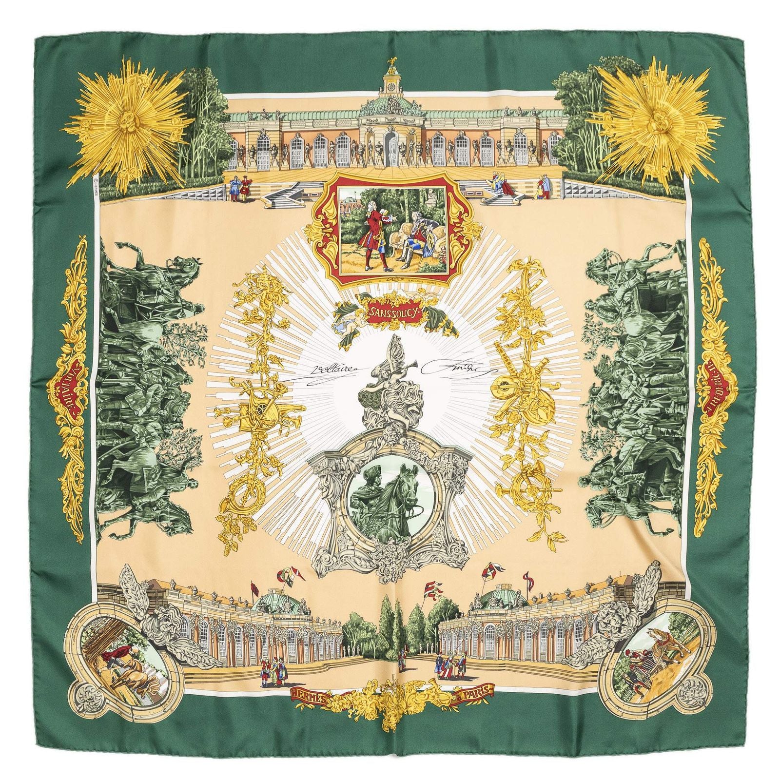 Hermes Scarf Green Beige 100% Twillsilk — view 2