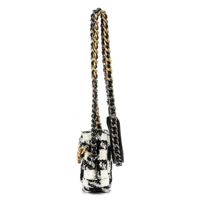 Chanel 19 Round Clutch Chain Shoulder Bag Black White Quilted Tweed — view 3