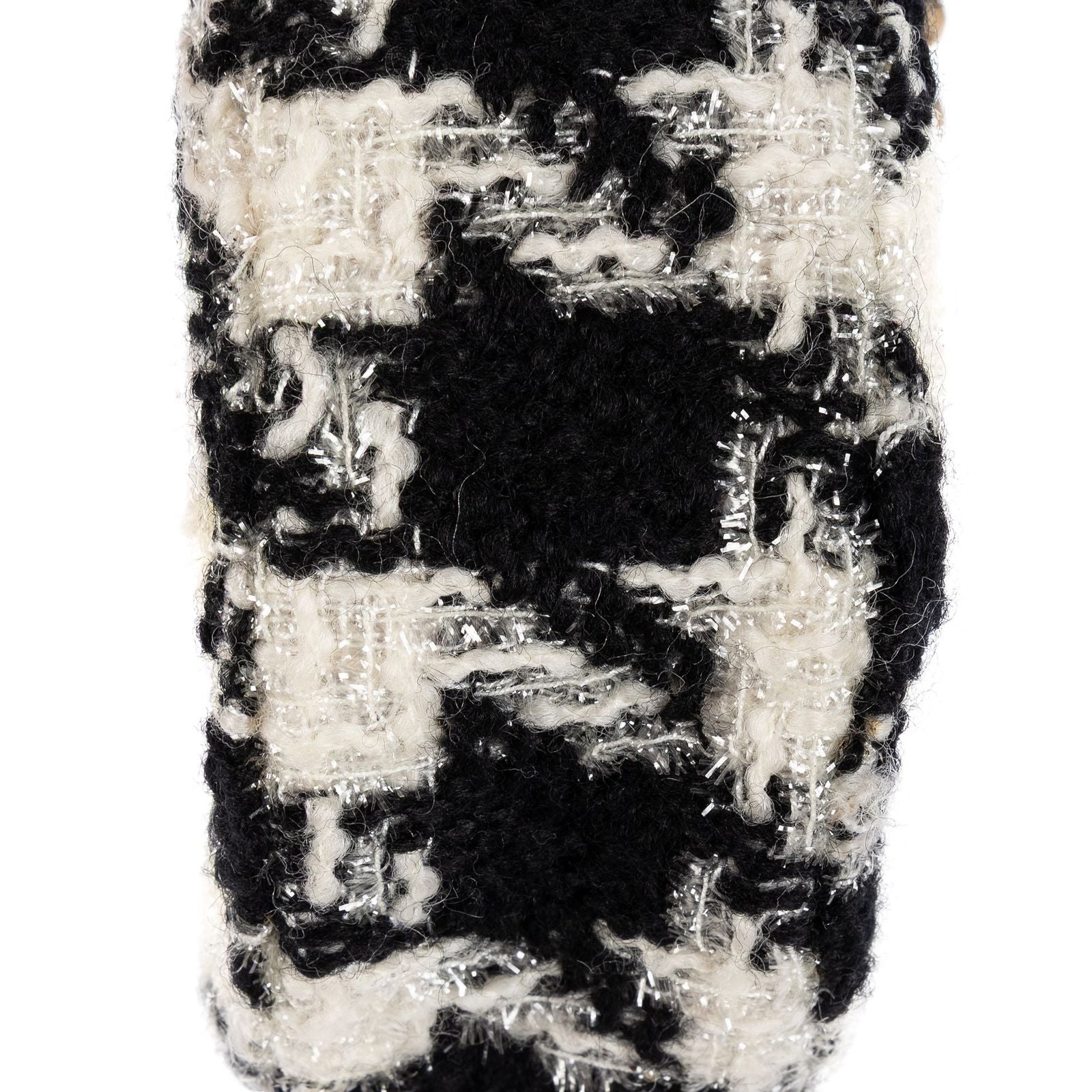 Chanel 19 Round Clutch Chain Shoulder Bag Black White Quilted Tweed — view 7
