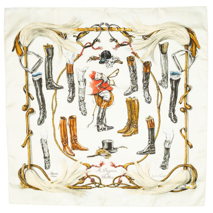 Hermes Scarf Ivory Brown Red 100% Twillsilk — view 2