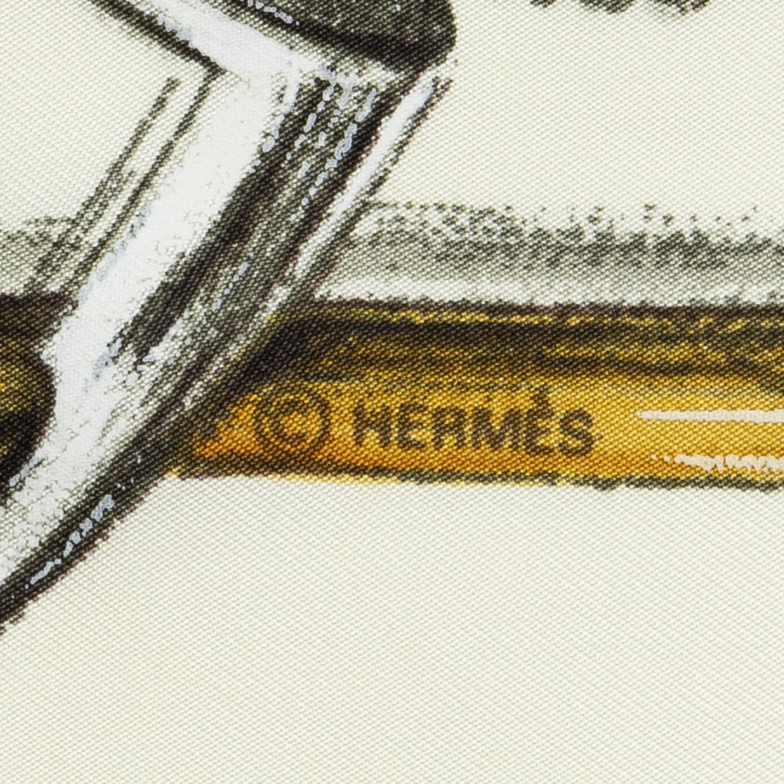 Hermes Scarf Ivory Brown Red 100% Twillsilk — view 4
