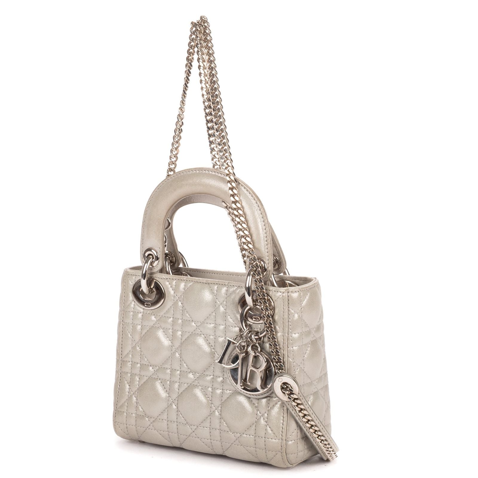 Dior Mini Lady Dior Gray Shiny Cannage Leathera Handbag — view 2