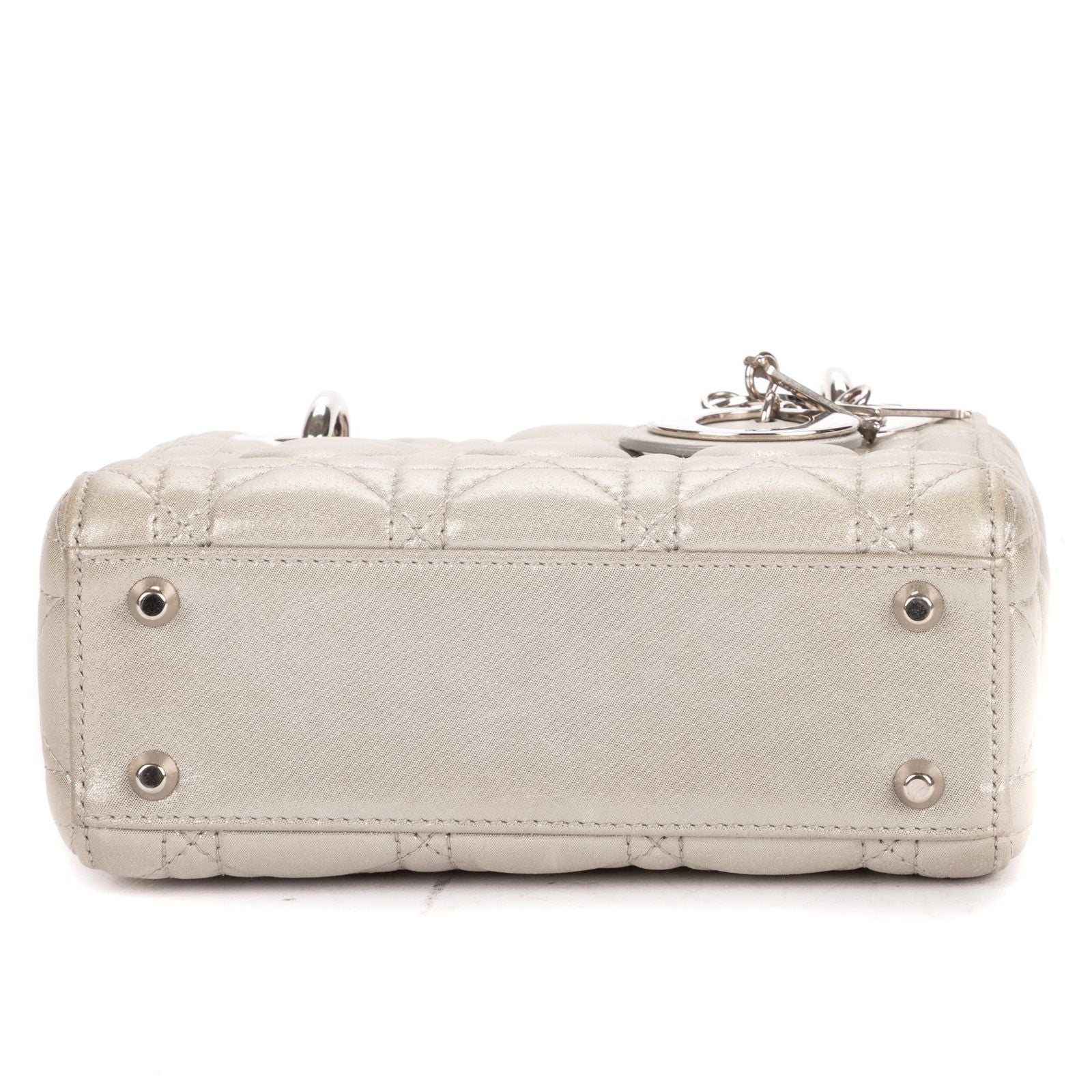 Dior Mini Lady Dior Gray Shiny Cannage Leathera Handbag — view 6