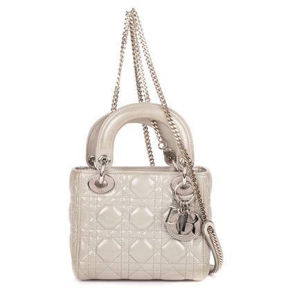 Dior Mini Lady Dior Gray Shiny Cannage Leathera Handbag