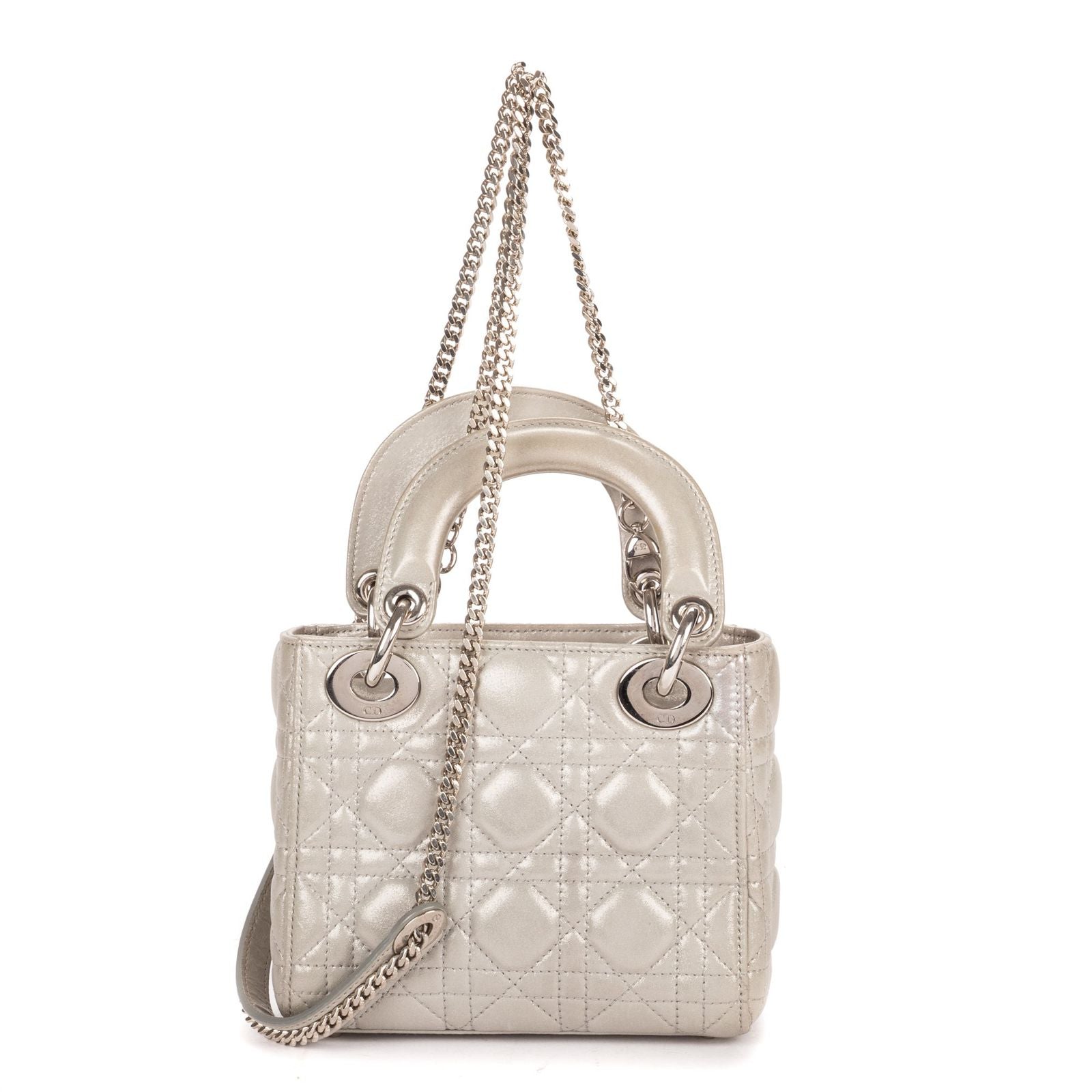 Dior Mini Lady Dior Gray Shiny Cannage Leathera Handbag — view 5