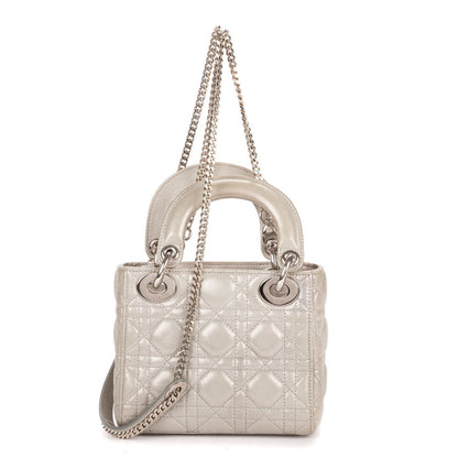 Dior Mini Lady Dior Gray Shiny Cannage Leathera Handbag — view 5