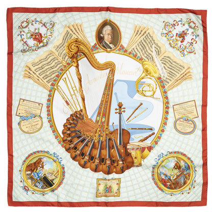Hermes Scarf Red Light Blue Beige 100% Twillsilk — view 2