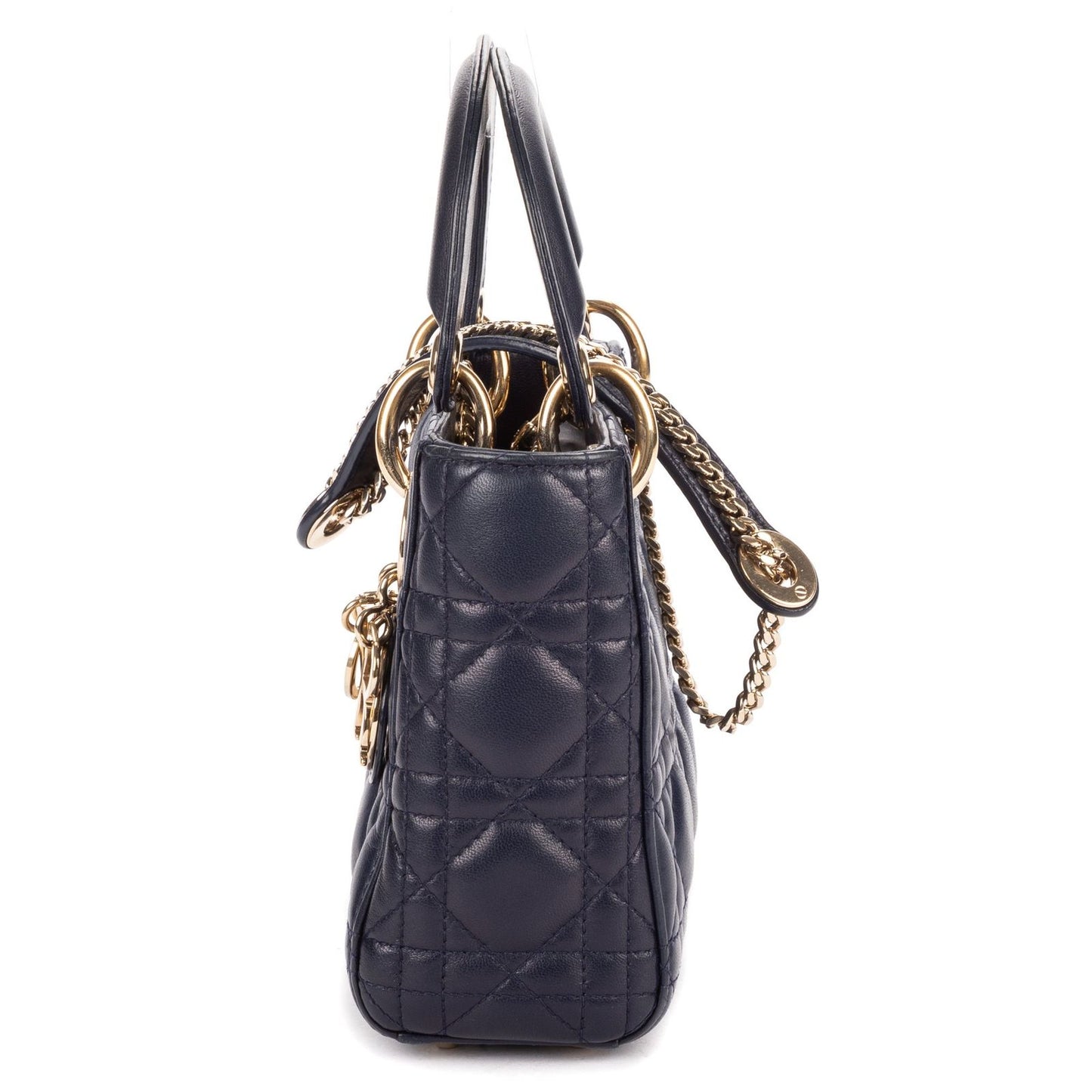 Dior Mini Lady Dior Navy Lambskin Leather Handbag — view 3
