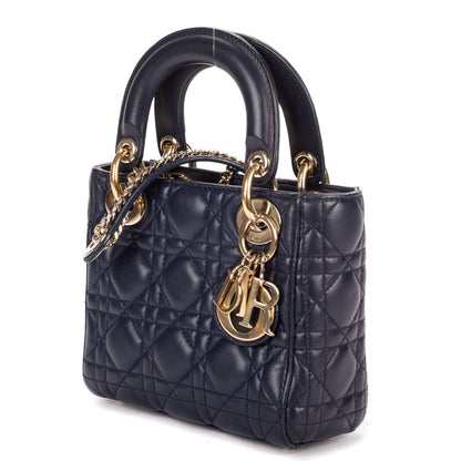 Dior Mini Lady Dior Navy Lambskin Leather Handbag — view 2
