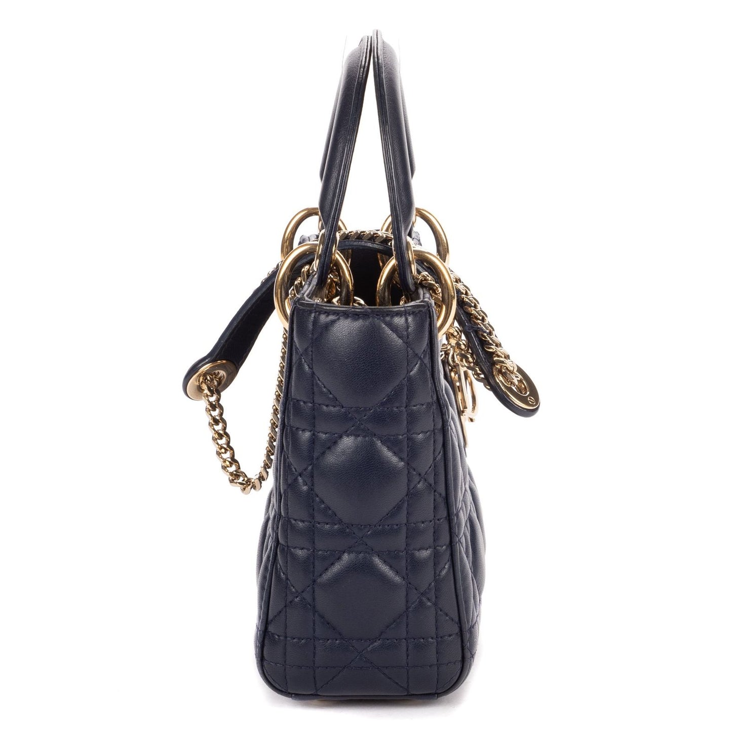 Dior Mini Lady Dior Navy Lambskin Leather Handbag — view 4