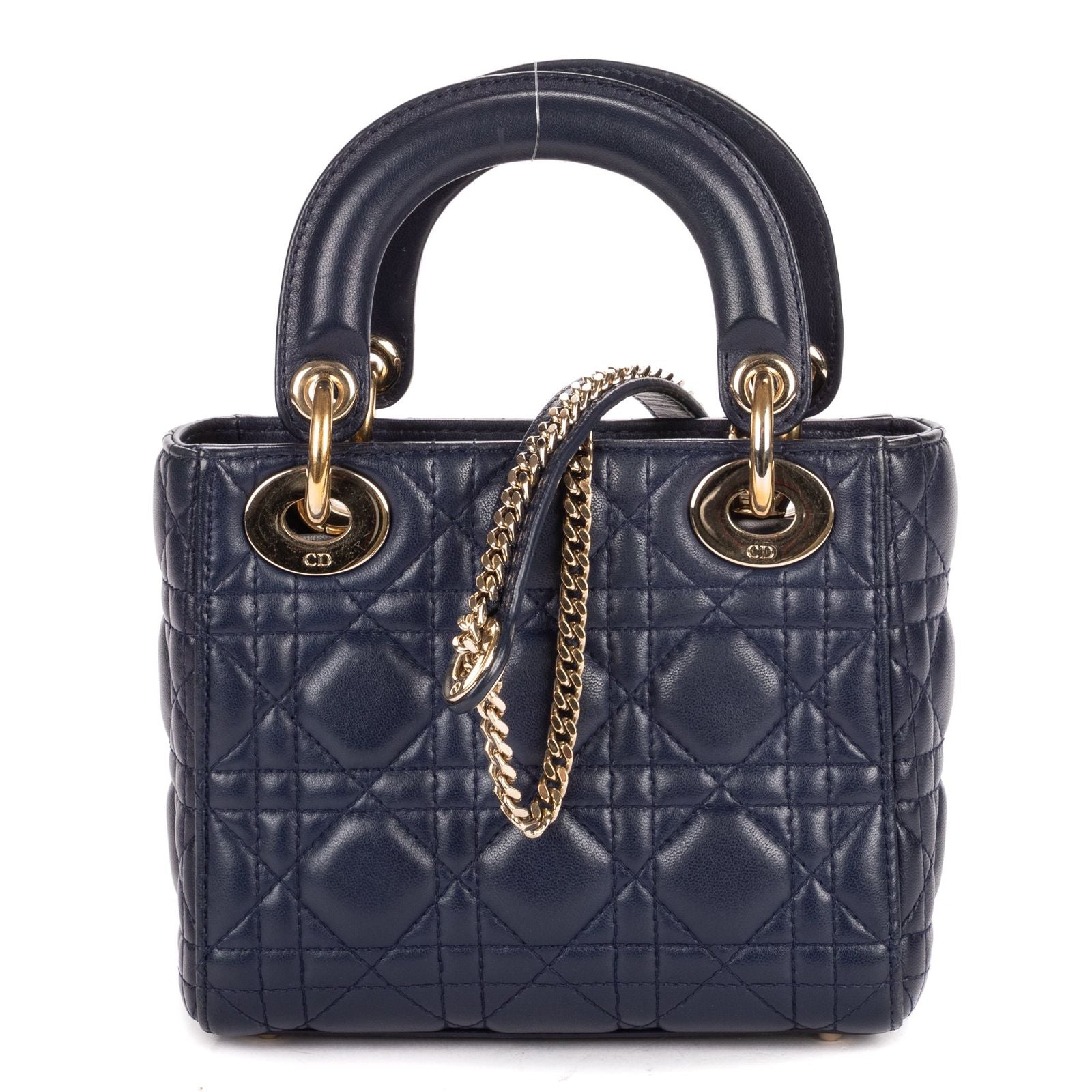 Dior Mini Lady Dior Navy Lambskin Leather Handbag — view 5