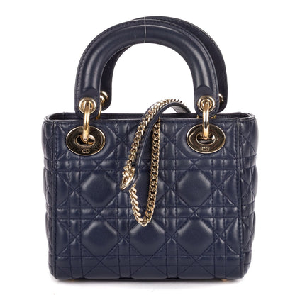 Dior Mini Lady Dior Navy Lambskin Leather Handbag — view 5