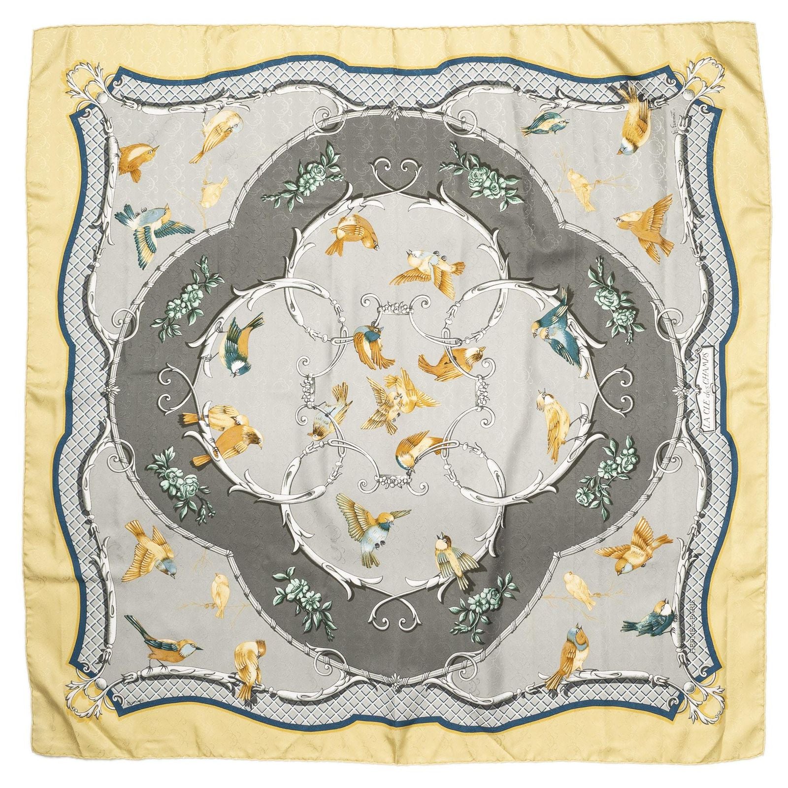 Hermes Scarf Yellow Gray 100% Jacquardsilk — view 2