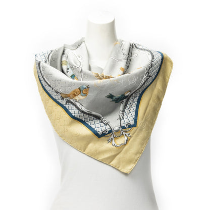 Hermes Scarf Yellow Gray 100% Jacquardsilk