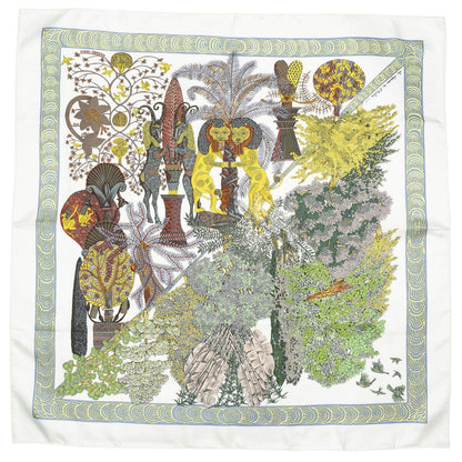 Hermes Scarf Ivory Green Yellow 100% Twillsilk — view 2