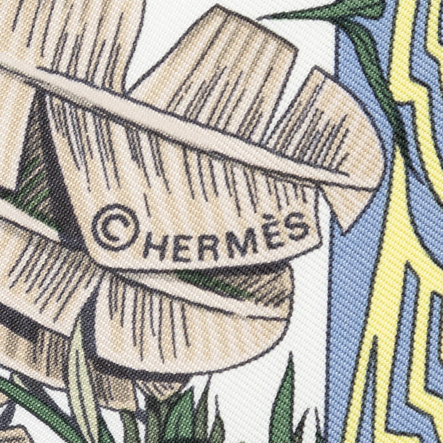 Hermes Scarf Ivory Green Yellow 100% Twillsilk — view 4
