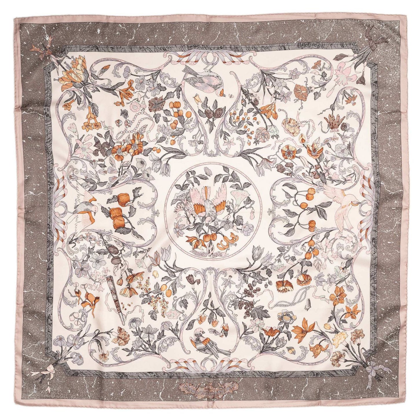 Hermes Scarf Lightpink Orange Gray 100% Twillsilk — view 2