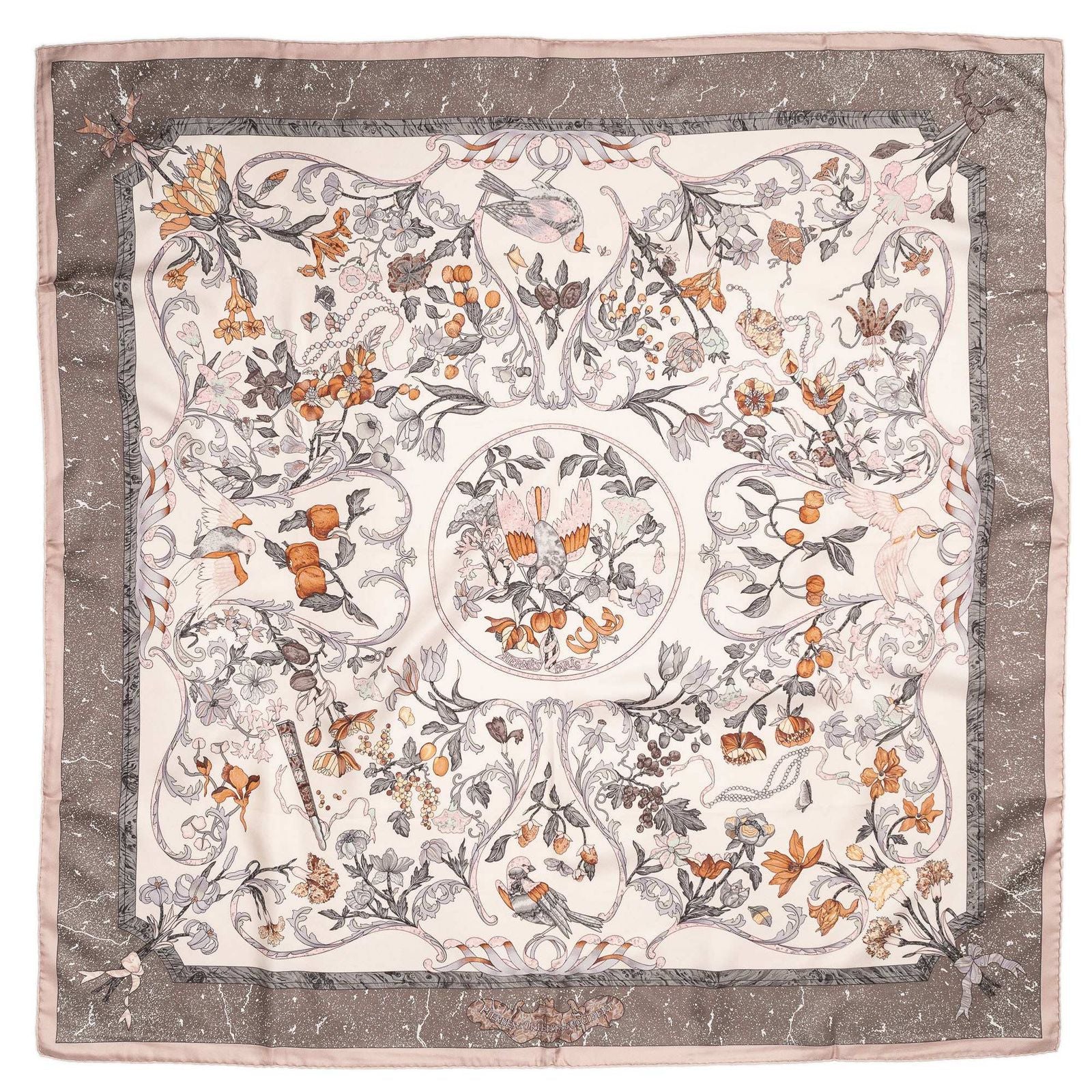Hermes Scarf Lightpink Orange Gray 100% Twillsilk — view 2