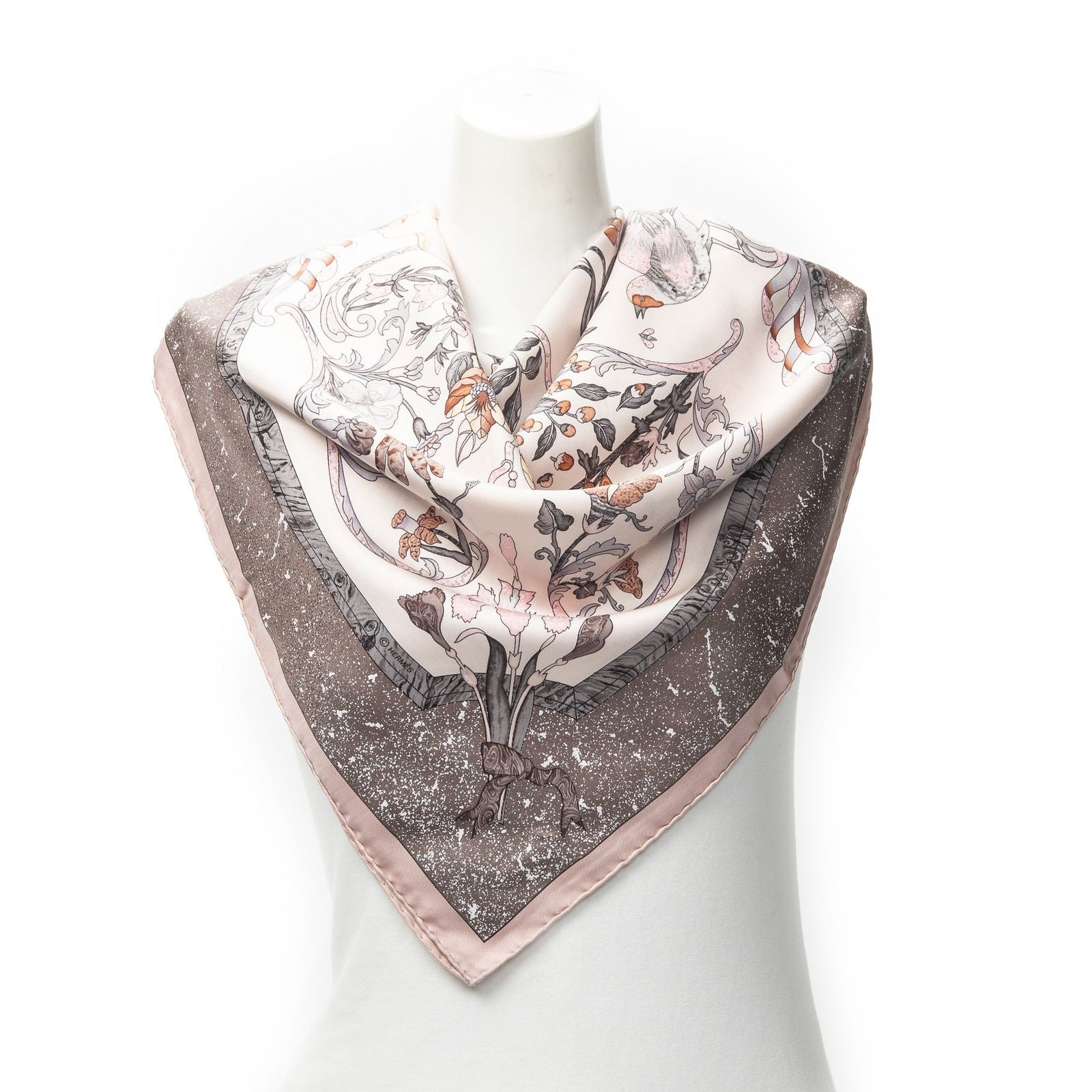 Hermes Scarf Lightpink Orange Gray 100% Twillsilk