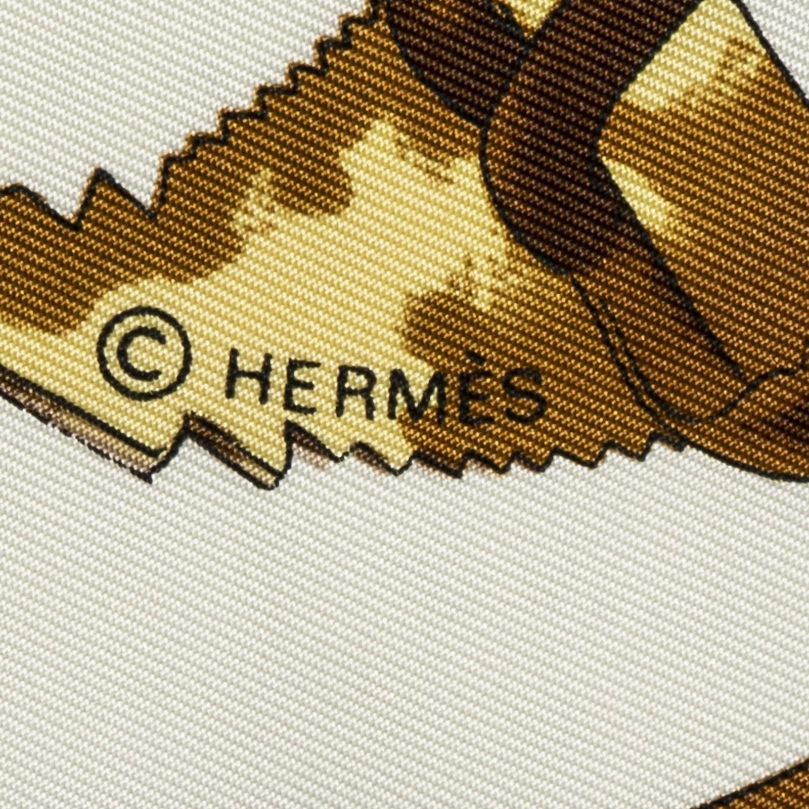 Hermes Scarf Ivory Brown 100% Twillsilk — view 4