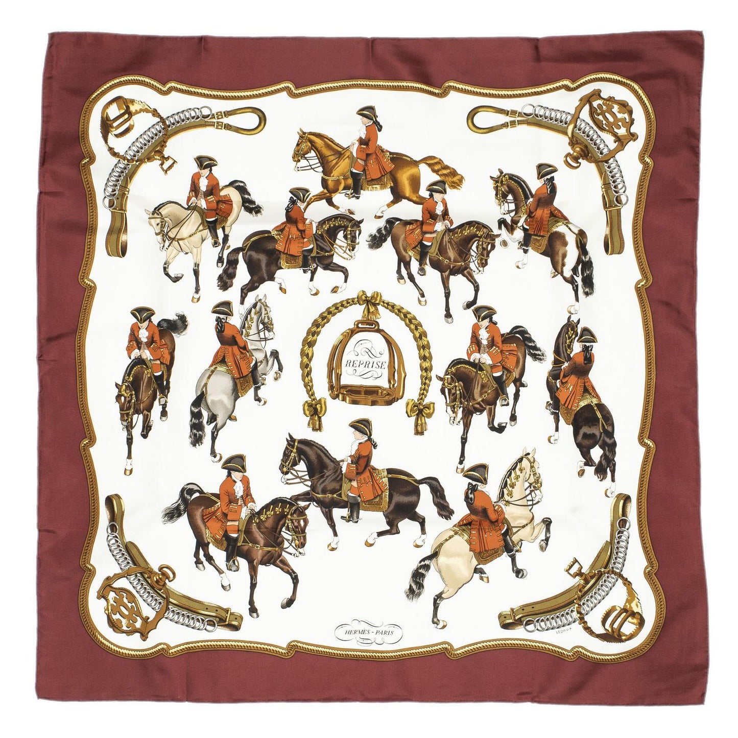 Hermes Scarf Ivory Brown 100% Twillsilk — view 2