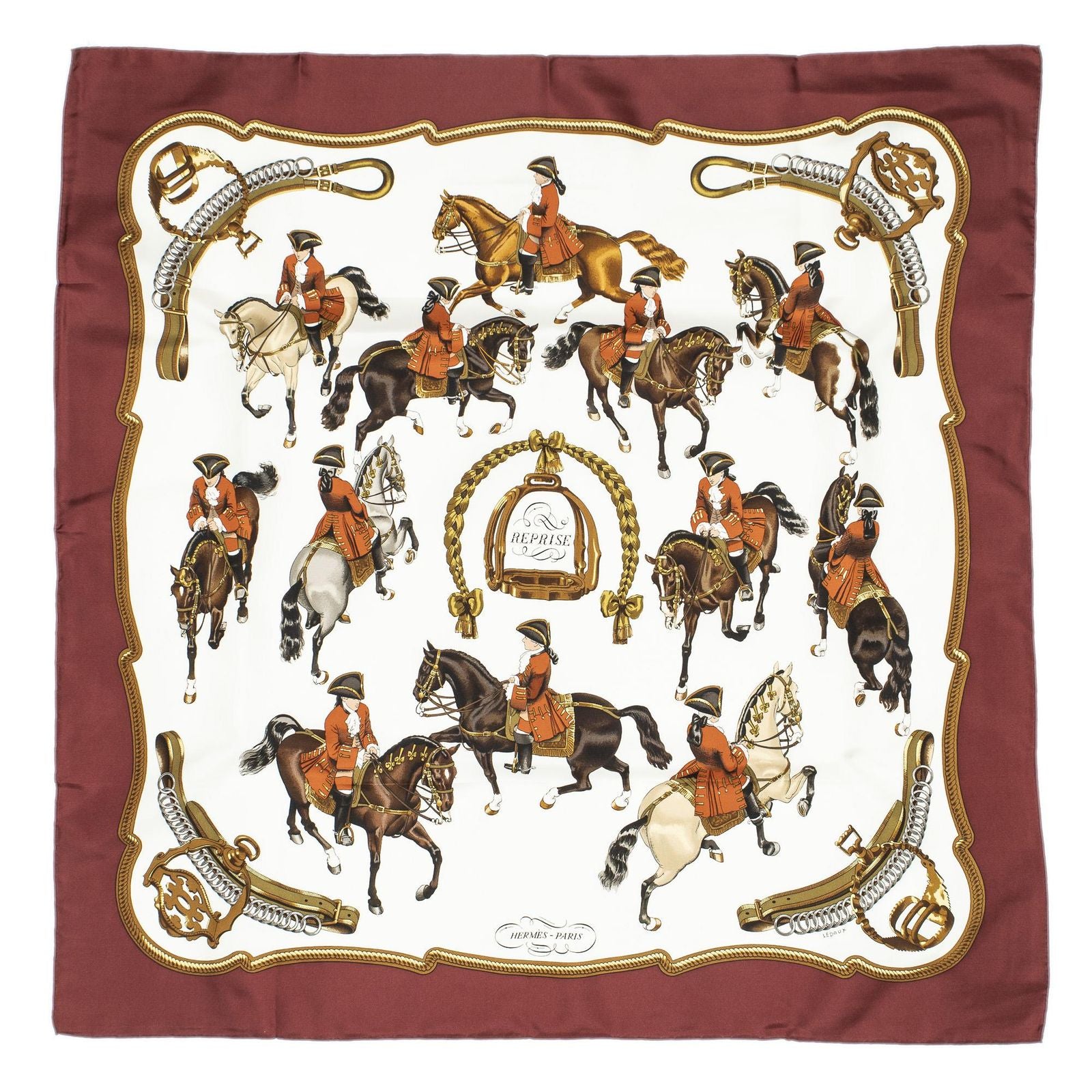 Hermes Scarf Ivory Brown 100% Twillsilk — view 2