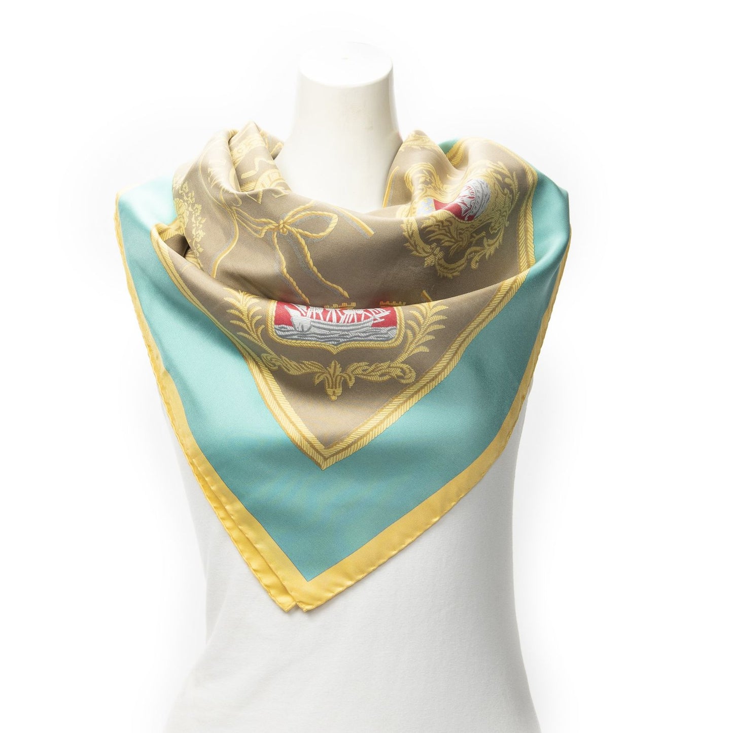 Hermes Scarf Yellow Brown 100% Twillsilk